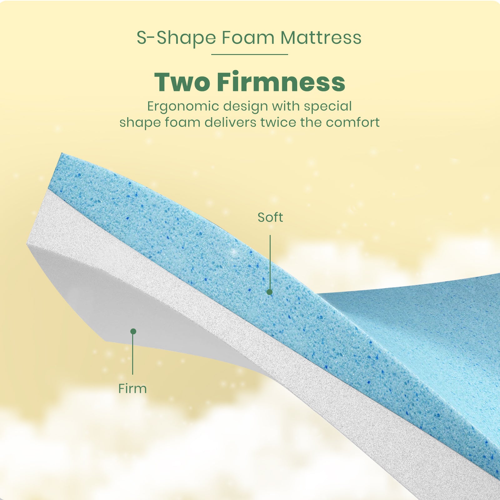 Showcasing the two firmness ergonomic design of Valmori Medium S-Shape Foam Mattress Ⅱ.